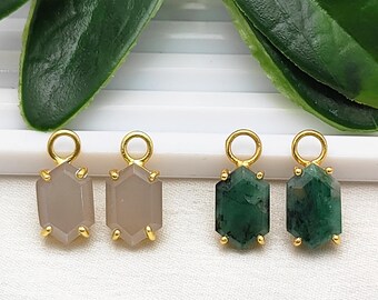Gray Moonstone Hexagon Pendant/Dyed Emerald Pendant/Prong Set Gemstone Pendant/Sterling Silver Gold Plated Pendant/Gift For Her/Sold Per Pcs