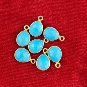 2 Pcs Turquoise Gold Plated Pear Shape 10x8mm Bezel Set Charms - Gemstone Charms - Turquoise Bezel Pendants