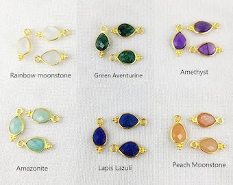 Stone Gold Plated Sterling Silver Pear Shape 8x6mm Fancy Bezel Set Charms - Gemstone Charms - Gemstone Bezel Pendants - Bezel Charms