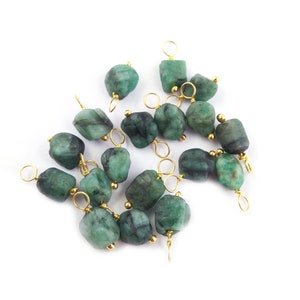Emerald Raw Pendant - Gold Plated Wire Wrapped Birthstone Charm - May Birthstone Pendant - Raw Stone Charm - Raw Crystal Healing Pendant