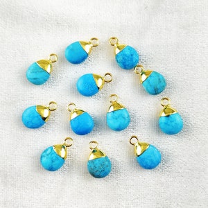 Turquoise Smooth Tumble Electroplated Birthstone Charm - December Birthstone Pendant - Gemstone Tumble Pendant - Electroplated Stone Pendant