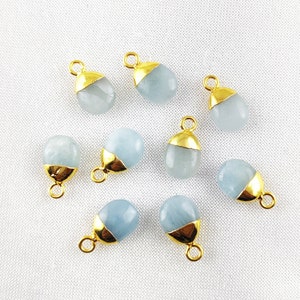 Aquamarine Smooth Tumble Electroplated Birthstone Charm - March Birthstone Pendant - Gemstone Tumble Pendant - Electroplated Crystal Pendant