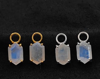 AAA Quality Hexagon Rainbow Moonstone Charm/Faceted Moonstone Pendant/Sterling Silver Prong Set Pendant/DIY Jewelry Supplies/Sell Per Piece