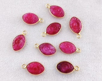 Dyed Ruby Evil Eye Carved Marquise Shape Gold Plated Sterling Silver Bezel Set Charms - Ruby Pendant - Gemstone Pendant for Jewelry Making