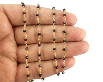 2 Fuß schwarze Spinell Rosenkranz Perlen Kette, vergoldete Perlen Kette, Draht gewickelt Rosenkranz Kette