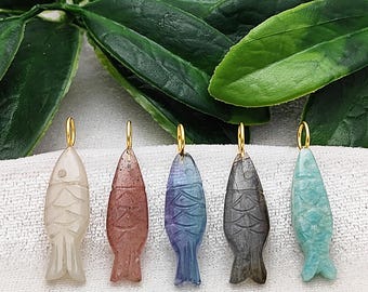 Gemstone Artisan Fish Pendant/Unique Fish Pendant/Hand Carving Crystal Pendant/Healing Stone Pendant/Animal Totem Beads/Sell Individually