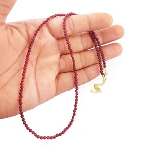 Colar de contas de rubi, gargantilha de rubi, colar de contas facetadas rondelle, colar de camadas, presente de pedra de nascimento de julho para ela, colar de prata esterlina