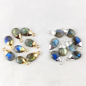 2 Pcs Labradorite Electroplated Pear Briolette Charms - Gemstone Teardrop Charms - Gemstone Briolette Charms - Labradorite Pendants