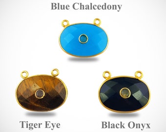 Gemstones Double Stone 20x15mm Gold Plated Bezel Double Loop Pendant, 2 Stone Pendant, Bezel Pendant, 2Loop Bezel Pendant, Gold Plated Charm