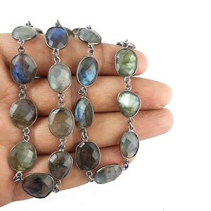 Labradorite Oxidized Plated Gemstone Bezel Connector Chain -Chain by the Foot