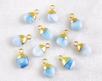 Blue Opal Smooth Tumble Electroplated Charm - Gemstone Tumble Pendant - Gemstone Charms - Blue Opal Pendants - Electroplated Crystal Pendant