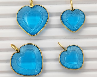 Hand Carving Heart Pendant/Swiss Blue Topaz Heart Pendant/Heart Shaped Topaz Necklace Charm/Gold Plated Bezel Pendant/Christmas Gift/Per Pcs