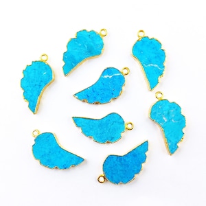 Turquoise Pendant, Turquoise Gold Electroplated Edge Wing Shape Pendant, Turquoise Gemstone Angle Wing Shape Pendants, Feather Wing Pendants
