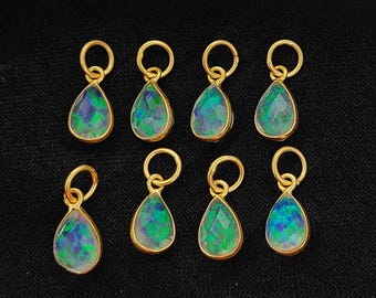 Faceted Opal Teardrop Pendant, Gold Plated Bezel Charm, Pear Opal Gemstone Pendants, Jewelry Making Supply