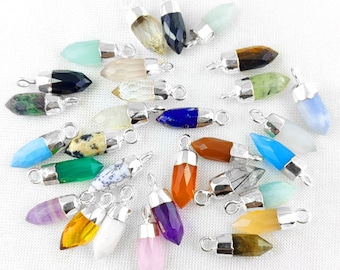 Tiny Spike Pendant, Silver Plated Gemstone Point Spike Pendant, Eliminated Point Charms, Silver Pendant Necklace Healing Crystal Point Charm