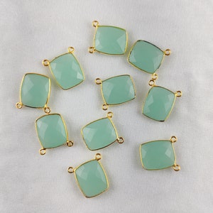 Aqua Chalcedony Rectangle Shape 16x13mm Gold Plated Bezel Set Pendants - Gemstone Pendant - Bezel Set Pendants