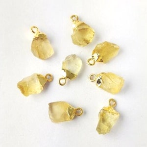 Raw Citrine Pendant, Rough Citrine Gold Plated Pendants, Birthstone Charms Pendants, Rough Birthstone Pendants for Making Necklace&#39;s