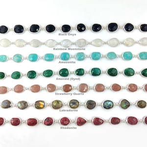 Gemstone 925 Sterling Silver Bezel Chain, Gemstone Chain, Gemstone Bezel Link Chain, Stone Connectors Chain, Gemstones Link Connectors Chain