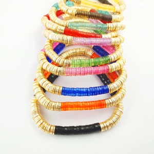 Heishi Beads Bracelet, Heishi Bracelet, Gold Plated Heishi Bead Bracelet, Stretchable Bracelets, Stacking Bracelet