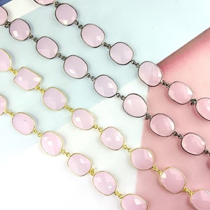 Pink Chalcedony Gold Plated Gemstone Bezel Connector Chain - Gemstone Chains - Link Chain - Connector Chain - Chain by the Foot