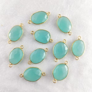 Aqua Chalcedony Gold Plated Free Form 14mm -16mm Bezel Set Connector - Aqua Chalcedony Bezel Connector Charm - Stone Connector for Bracelet
