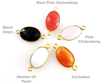 Gemstone Oval Shape Gold Plated Bezel Connector Charms, 15x10mm Faceted Oval Gold Plated Bezel Connector Links, Bracelet Making Charm, Links