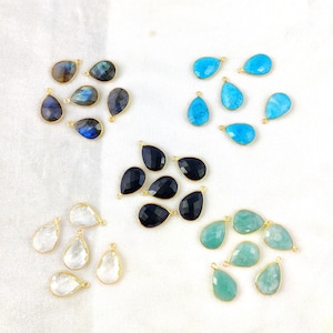 Gemstone Gold Plated Sterling Silver Teardrop 18x13mm Bezel Set Pendants - Gemstone Charms - Gemstone Bezel Charms - Teardrop Pendant