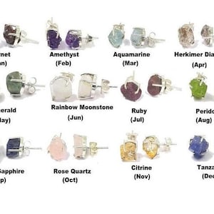 Raw Birthstone Silver Plated Prong Set Stud Earrings - Birthstone Earrings Stud - Rough Stone Earrings - Prong Set Stud Earrings