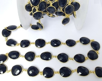 Black Onyx Gold Plated Gemstone Bezel Connector Chain -Chain by the Foot