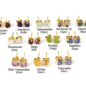 Tiny Birthstone Stud Earrings, Birthstone Tiny Raw Prong Set Stud Earrings, Birthstone Stud Earring,  Stone Earring, Raw Stud Earring
