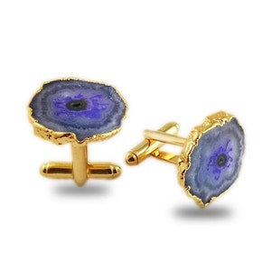 Purple Solar Quartz Gold Electroplated Cuff Links - Solar Quartz Cuff Links - Gold Cuff Links
