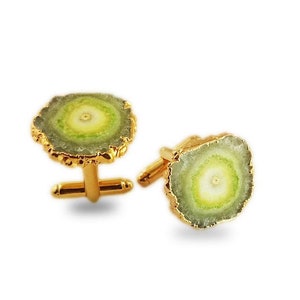 Yellow Solar Quartz Gold Electroplated Cuff Links - Solar Quartz Cuff Links - Gold Cuff Links
