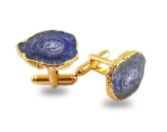 Violet Solar Quartz Gold Electroplated Cuff Links - Solar Quartz Cuff Links - Gold Cuff Links