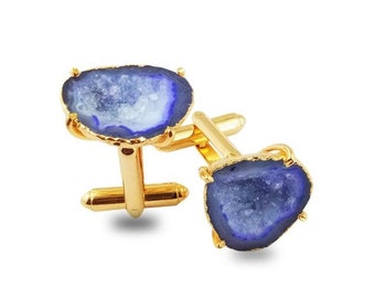 Violet Geode Druzy Gold Electroplated Cuff Links - Druzy Cuff Links - Gold Cuff Links