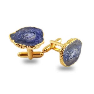 Violet Solar Quartz Gold Electroplated Cuff Links - Solar Quartz Cuff Links - Gold Cuff Links