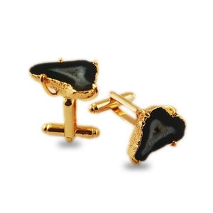 Black Geode Druzy Gold Electroplated Cuff Links - Druzy Cuff Links - Gold Cuff Links