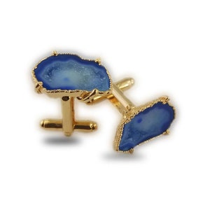 Blue Geode Druzy Gold Electroplated Cuff Links - Druzy Cuff Links - Gold Cuff Links