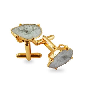 White Geode Druzy Gold Electroplated Cuff Links - Druzy Cuff Links - Gold Cuff Links