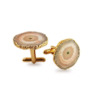 Peach Solar Quartz Gold Electroplated Cuff Links - Solar Quartz Cuff Links - Gold Cuff Links