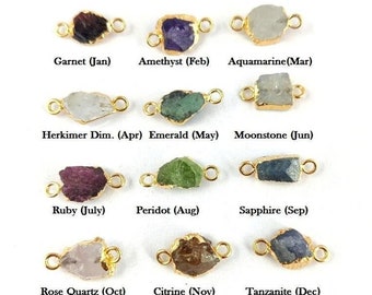 2 Pcs Raw Birthstone Edge Electroplated Connectors, Birthstone Charm Connector, Rough Electroplated Connector,  Stone Link Connectors