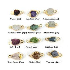 2 Pcs Raw Birthstone Edge Electroplated Connectors, Birthstone Charm Connector, Rough Electroplated Connector,  Stone Link Connectors