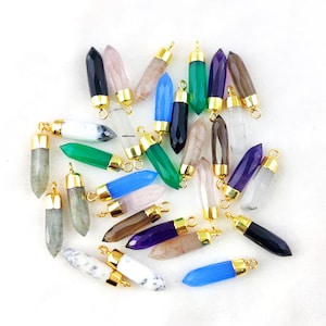 Gemstone Gold Electroplated Faceted Large Spikes Pendant - Gemstone Point Pendants - Spike Charm - Tiny Point Pendant - Stone Pendants