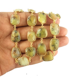 Lemon Dendrite Opal Gold Plated Gemstone Bezel Connector Chain -Chain by the Foot