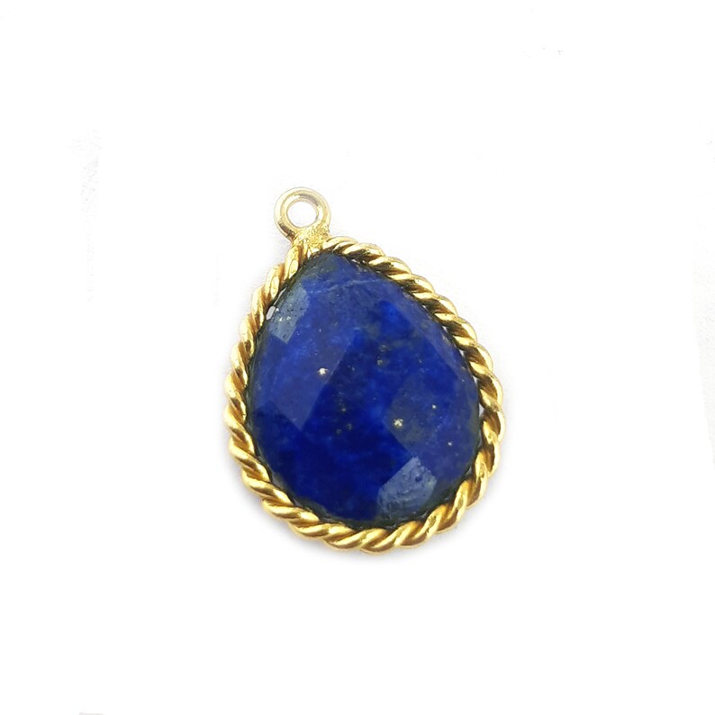 12x15 mm Pear Shape 1 Micron Gold Plated Bezel Connectors Single Bail 2 Pcs Lapis Lazuli Twisted Wire Bezel Set Connectors