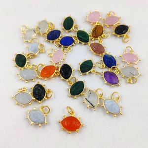 Natural Green Strawberry Quartz Evil Eye Carving Pendant Marquise Shape Fancy Bezel Gold Plated Charms For Making Jewelry/Earring, 1 Pcs