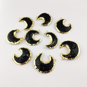 Black Obsidian Crescent Moon Pendant, Black Obsidian, Black Obsidian Pendant, Raw Obsidian Crescent Moon  Necklace Pendant For Women
