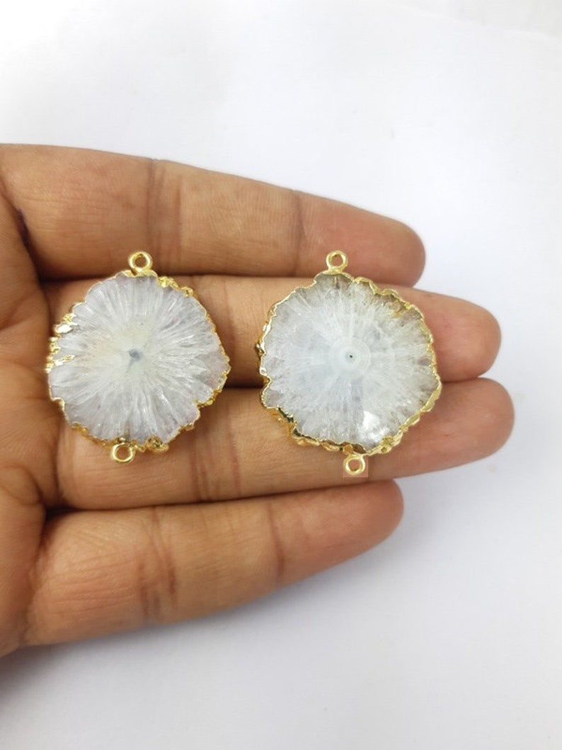 Solar Quartz Pendants White Solar Quartz Gold Electroplated Slice Pendant with 2 Loop