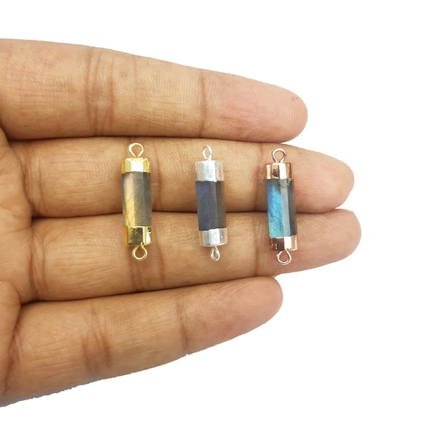 Labradorite Faceted Electroplated Barrel Tube Connector, Cylinder Tube Connectors, Labradorite Tube Connectors, Bracelets and Jewelry Making
