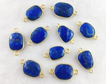 Conectores de conjunto de aro de forma livre banhados a ouro de lápis-lazúli de 14 mm a 16 mm - Conectores de aro de lápis-lazúli - Conectores de pedras preciosas para pulseira