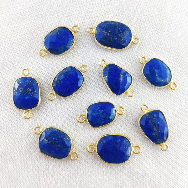 Lapis Lazuli Gold Plated Free Form 14mm -16mm Bezel Set Connectors - Lapis Lazuli Bezel Connector Charms - Gemstone Connectors for Bracelet